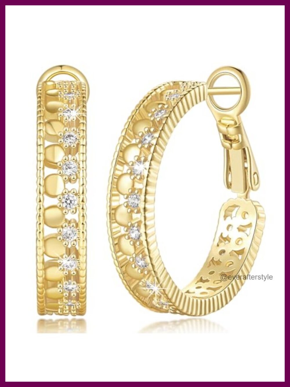 14K Gold Plated Hoop Earrings for Women with Cubic Zirconia, 25mm